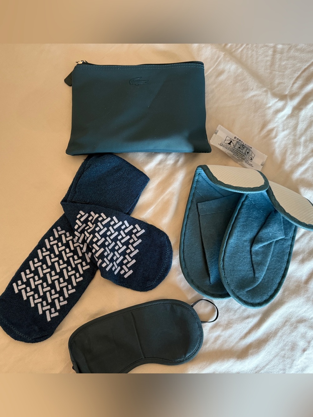 Lacoste Amenity Kit Turkish Airlines Travel Pouch Bag Slippers Earplugs Blue New